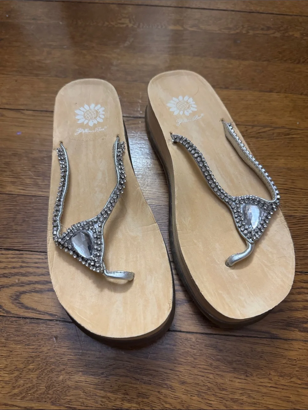 Yellow Box Silver Rhinestone Wedge Toe-Post Sandals - Picture 1 of 4